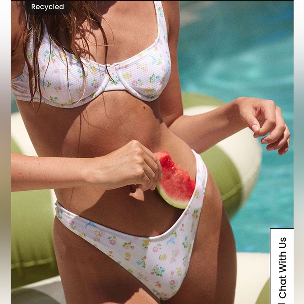 PacSun Eco Floral Nessa Ribbed Bralette Top & Scoop High Cut Bottom Bikini Set - Picture 8 of 16